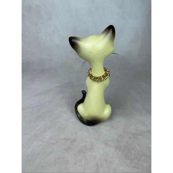 Vintage Siamese Cat Figurine 1970s Mod MCM Jeweled Eyes Ceramic Rare - Picture 5 of 8